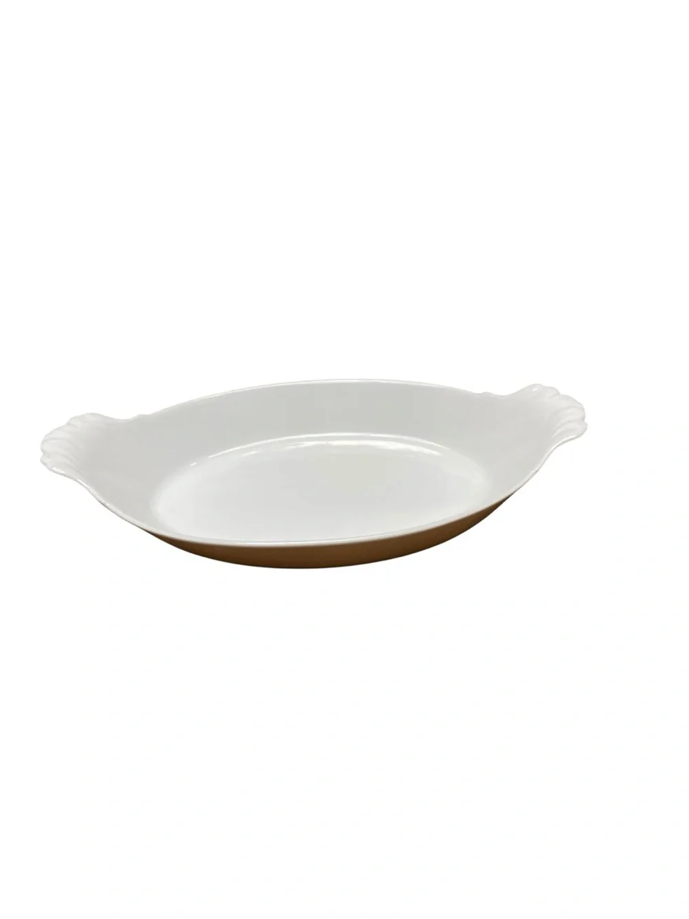 Vintage French Ironstone Serving Bowl White Oval Shell Handles Farmhouse